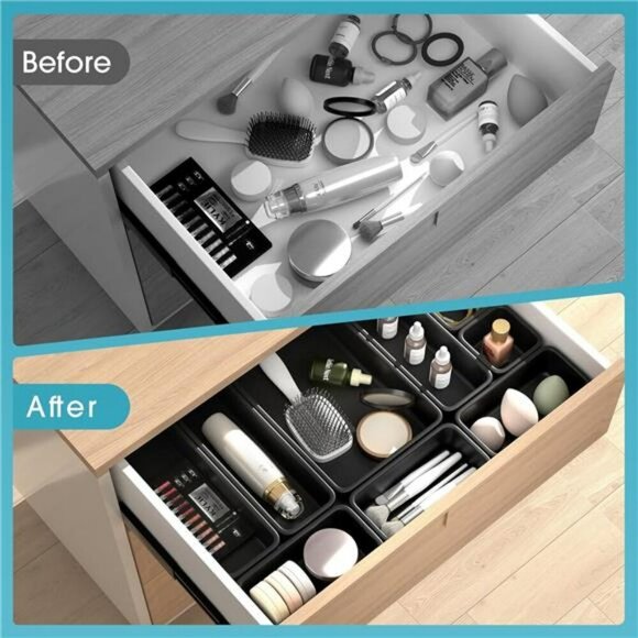 10 Piece Black Drawer Organizer Set for Makeup Office Bathroom Vanity Storage - Picture 7 of 8